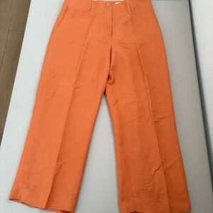 David‎ N Orange Linen Blend Cropped Wide Leg Trousers Size 8 Career